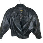 Whimsigoth Edgy Vintage Black Genuine Leather Cropped Moto Biker Jacket Textured Photo 0