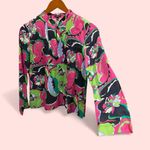 Talbots Cute pinky avocado abstract floral flowy mandarin collar top  boho coast Photo 1