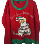 33 Degrees Ugly Christmas Sweater Tinsel Accents Cat Red Size L Photo 0