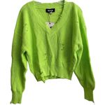 NWT SER.O.YA Syd Sweater Women Size Medium Neon Green Distressed Grunge V Photo 0