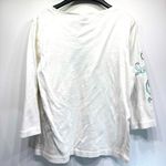 Chico's Chico’s Additions White with Teal & Black Flower 3/4 Sleeve 100% Cotton Top Photo 2