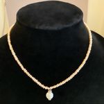 Sterling Silver NWOT & Faux Peach Pearl Necklace with Crystal Accent Pendant Photo 1