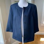 Vintage Alfred Dunner Minimalist Navy Blue Woven Swing Jacket Contrast Stitch Size 10 Photo 0