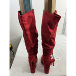 Shoedazzle Womans Aisha Knee Length Boots 8.5 Red Pointed Toe 1/4 Zip Block Heel Photo 5