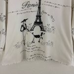 CACTUS Vintage Y2K White Black Paris Eiffel Tower V Neck Graphic Long Sleeve Top Size L Photo 3