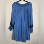 Free People Wind Willow Blue Embroidered Tunic Dress S Boho Tassel Peasant Photo 5
