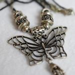 Retro Chic Filigree Butterfly Tassel Silver Tone Charm Cord/Link Chain Necklace Photo 2