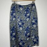 Lafayette 148 Floral Satin Skirt Size 6 Draped Front Blue Gray Silk Blend Photo 1