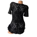 BKE Boutique Lace Top L BlackRuffle Short Sleeve Blouse Party Elegant Large Photo 4