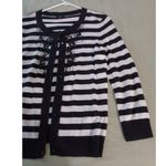 Talbots  Women Sweater S Black White Striped Button Up Cardigan Embellished Beads Photo 4
