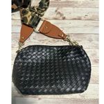 Crossbody Purse Black Woven Camo Adjustable Strap Gold Hardware Faux Leather Photo 3