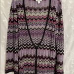 Dress Barn Women’s V Neck Purple Gray Black Zig Zag Bell Sleeves Size L EUC Photo 4