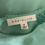 Socialite  Womens Top Sheer Long Sleeve Shirred Gathered Hem Crochet Aqua Blue M Photo 2