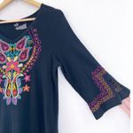 Patio Casuals Boho Patio Dress Small Black Embroidered Stretch Jersey Dress Midi Photo 2
