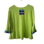 Margaret Winters Lime Green Textured Knit Top w/ Plaid Accents Size Medium Photo 4