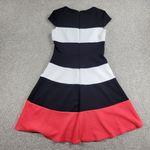 R&K Dress Womens 4 White Black Red Color Block Stripes Short Cap Sleeve Office Photo 2