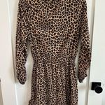 ee:some Eesome Women's S Long Sleeve Smocked Waist Mini Dress Tan Cheetah Print Tie Neck Photo 7