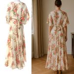 Reformation RARE MAXI FLORAL PINK CREAM KIMONO SLEEVES WRAP DRESS XL EUC Photo 3