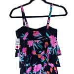 ISLAND ESCAPE Ruffled Layers w/Straps Tankini Top Size 8 Black Floral Photo 2