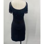 Vintage 90s Betsy & Adam Beaded Fringe Mini Dress Cocktail Bodycon Black XS Photo 5