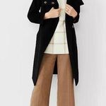Ann Taylor New Sz XS solid Black Wool Blend Belted Funnel Neck Coat pea coat Photo 0