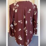 Collective Concepts  Merlot Floral Blouse Sheer V-Neck Burgundy XL EUC Photo 3