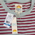C&C California  women’s slouchy oversized striped sweatshirt teal red Sz XLarge Photo 5