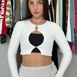 Urban Outfitters  White Textured Knit Cut-Out Cardigan Photo 0