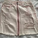 Forever 21 Light Pink Jean Distressed Zipper Up Front Mini Skirt, size S Photo 0