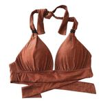 Bar III Shimmering Banded Bikini Top V Neck Halter Tie Back Brown XS Photo 1