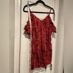 Arizona Jeans Size S Cold Shoulder Romper Purple Tribal Print Shorts Ruffle Photo 5