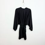 All Things Golden Black Satin Wrap Mini Dress Size M Photo 5