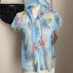 Urban Angel Blue Floral Hooded Swim CoverUp Button Down, Size Medium Photo 0