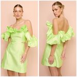 NWOT Alemais Suzi Off Shoulder Ruffle Mini Dress Sz 6 Green Chartreuse Photo 4