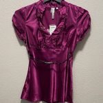 Heart soul Y2K Magenta Satin Ruffle Collar Short Sleeve Blouse Top Photo 0