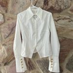 Commense Metal Button Cutout Polo Shirt size large White Photo 2