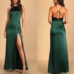 Lulus Make it Elegant Emerald Green Satin Strappy Maxi Dress Photo 3