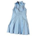 Lulus NWOT Size Medium Zenley Blue Striped Collared Skater Mini Dress Sleeveless Photo 2