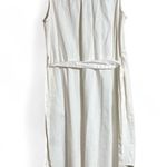 Who What Wear Denim Dress Sz L White 100% Cotton Pleated Button Up Belted Casual Photo 2