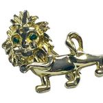 Gold Tone Lion Pin Brooch Green Rhinestone Eyes VERY SMALL Zoo Animal Vintage Photo 0