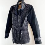 Burberry Brit Quilted Belted Trench Coat Jacket Mixed Media Black Small Photo 12