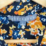 Sharagano  Women's Size 6 Button Front Midi Dress Black Yellow Orange Floral Photo 4