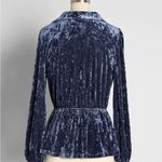 Modcloth  Peak of Chic Crushed Velvet Top Faux Wrap Puff Sleeve Blue S Photo 1