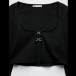 ZARA NWT RIBBED CROPPED CARDIGAN BLACK METAL CLOSURE Photo 7