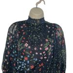 Joie  Shima‎ Floral High Neck Smocked Dress Midnight Navy Blue Floral Size Small Photo 3