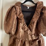 Topshop Metallic Puff Sleeve Mini Wrap Dress In Copper Size 8 Photo 2