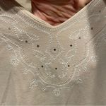 Jason Maxwell Y2k light tan embroidered bling stretchy v-neck short sleeve top  Photo 2