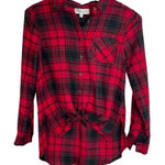 Hippie Rose  Red Black Plaid Flannel Long Sleeve Button-Down Shirt Size S New Photo 0
