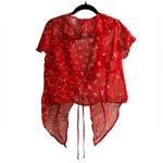 Frederick's of Hollywood Vintage Frederick’s Of Hollywood Sheer Tie Front Top Red Paisley Boho Size L Photo 7