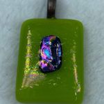 Art Glass Rectangle Shape Green Shade Pendant for Necklace Iridescent Center Photo 1